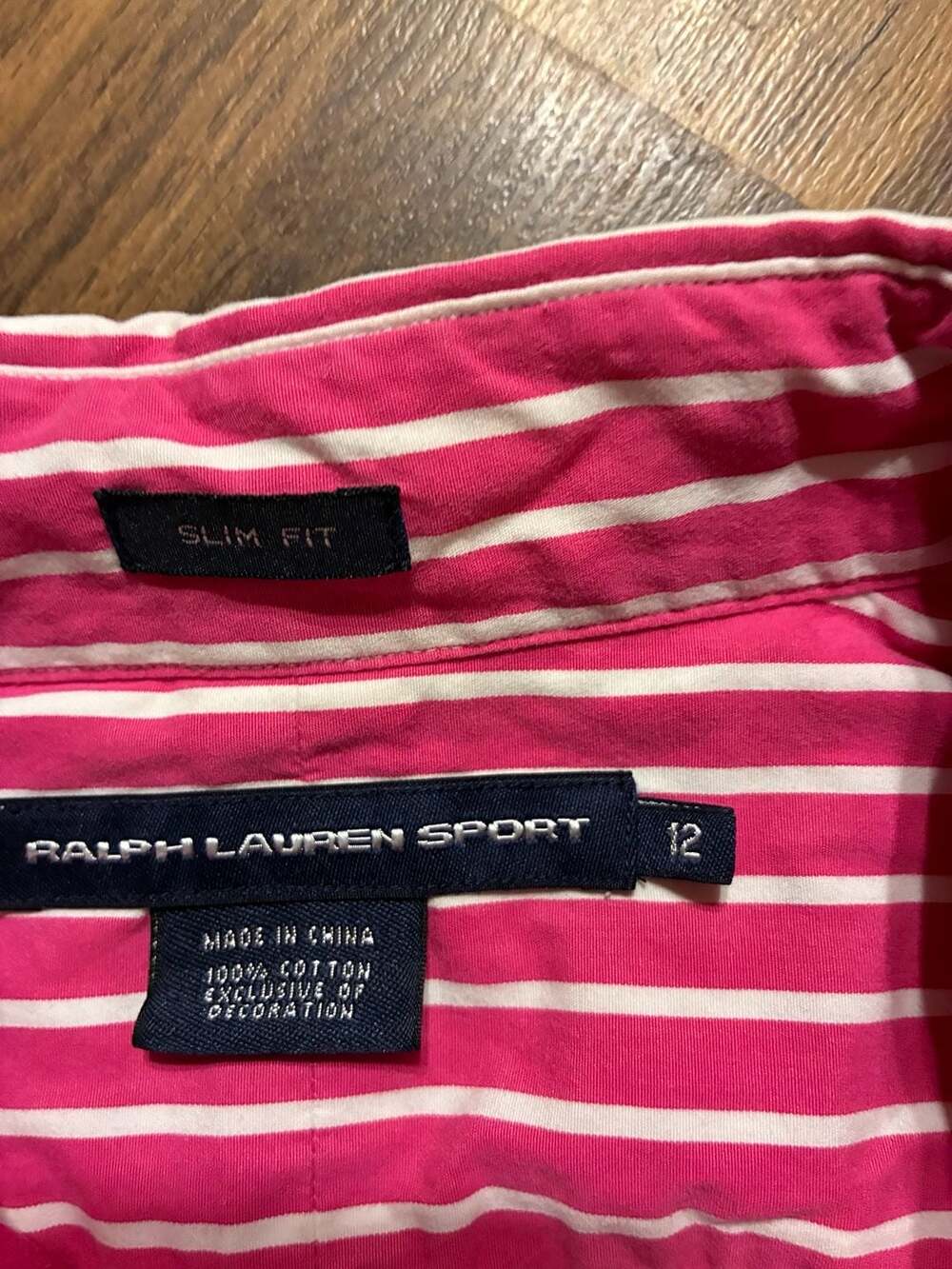 Ralph Lauren Sport Women's Slim Fit Pink and White Striped Long Sleeve Button-Do - Picture 3 of 5